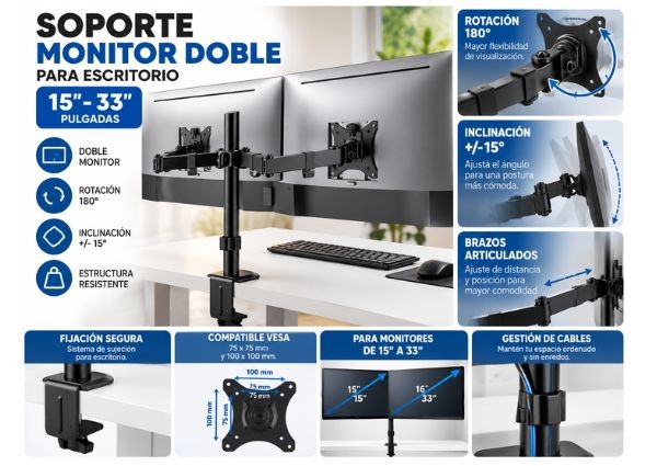 &ua SOPORTE UNIVERSAL MESA CON BRAZO DOBLE (SOP0084)